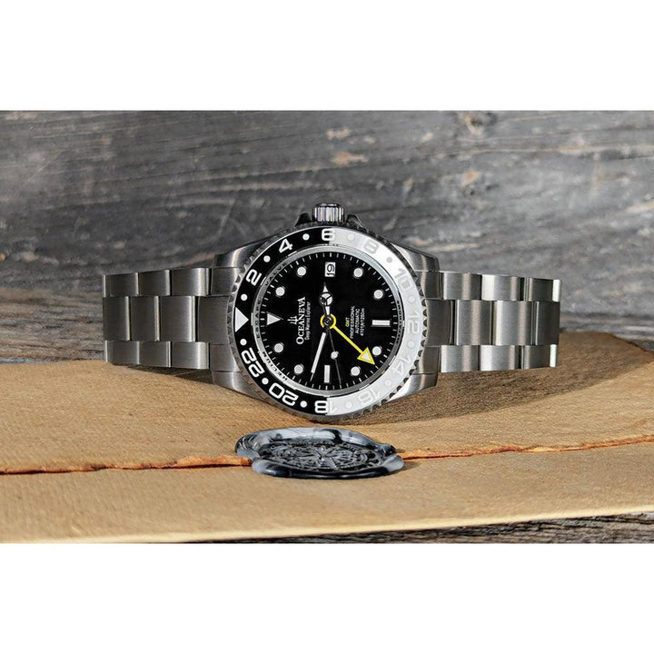 Oceaneva Men's GMT TITANIUM Automatic Deep Marine Explorer 1250M Black & White Ceramic Bezel Watch