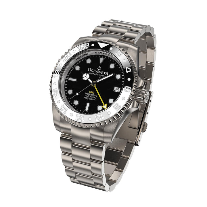 Oceaneva Men's GMT TITANIUM Automatic Deep Marine Explorer 1250M Black & White Ceramic Bezel Watch