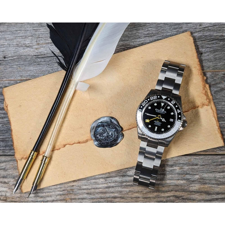 Oceaneva Men's GMT TITANIUM Automatic Deep Marine Explorer 1250M Black & White Ceramic Bezel Watch