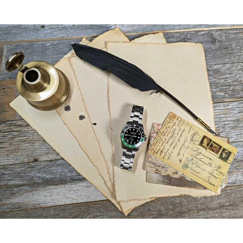 Oceaneva Men's GMT TITANIUM Automatic Deep Marine Explorer 1250M Black Green Bezel Watch