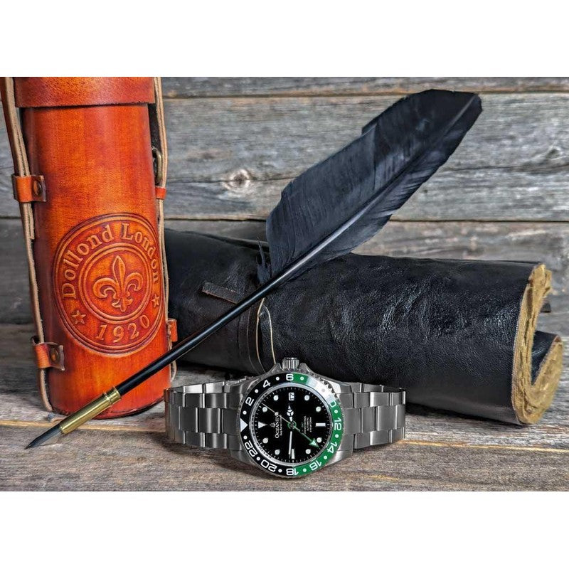 Oceaneva Men's GMT TITANIUM Automatic Deep Marine Explorer 1250M Black Green Bezel Watch