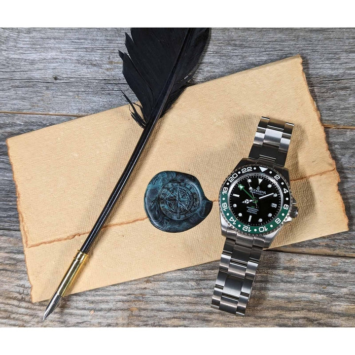 Oceaneva Men's GMT TITANIUM Automatic Deep Marine Explorer 1250M Black Green Bezel Watch