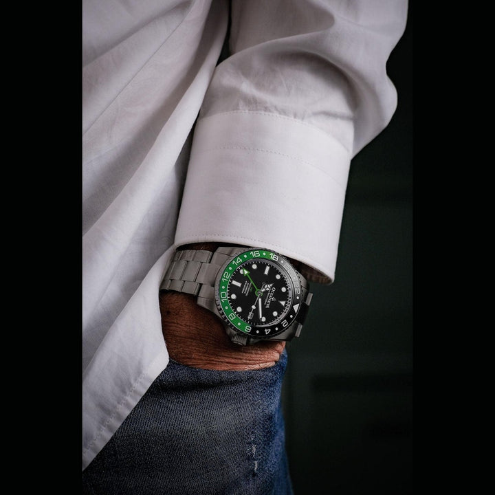 Oceaneva Men's GMT TITANIUM Automatic Deep Marine Explorer 1250M Black Green Bezel Watch