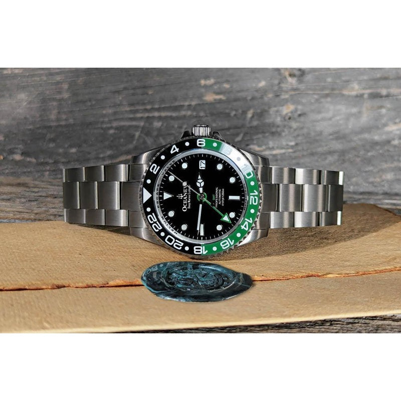 Oceaneva Men's GMT TITANIUM Automatic Deep Marine Explorer 1250M Black Green Bezel Watch