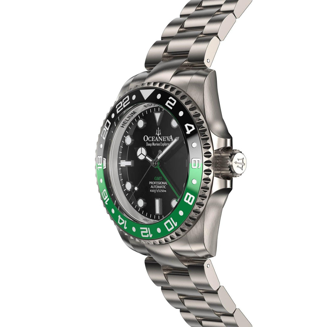 Oceaneva Men's GMT TITANIUM Automatic Deep Marine Explorer 1250M Black Green Bezel Watch