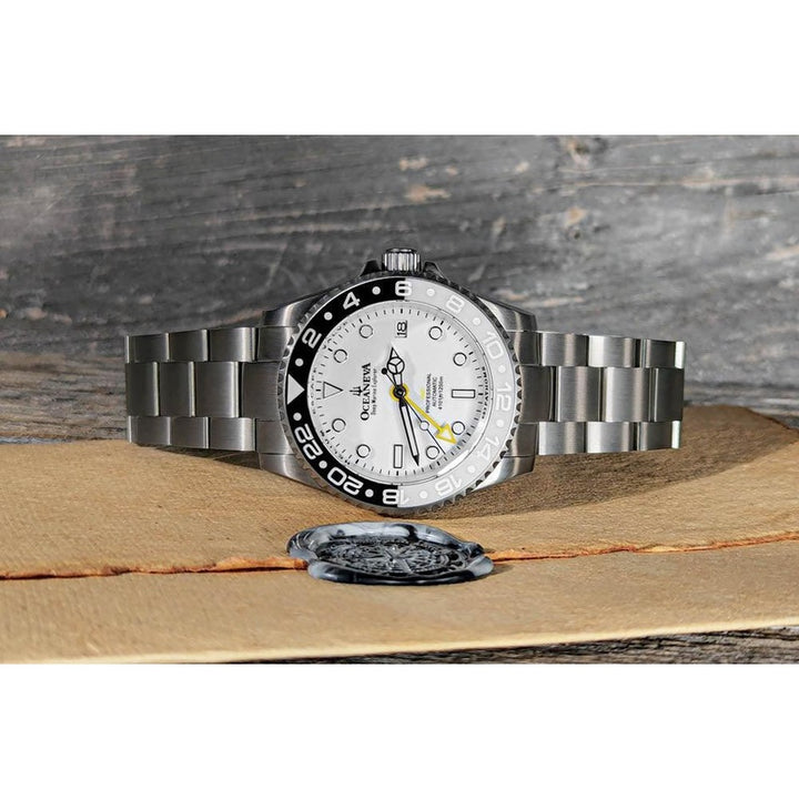 Oceaneva Men's GMT TITANIUM Automatic Deep Marine Explorer 1250M White & Black Ceramic Bezel Watch