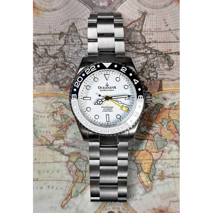 Oceaneva Men's GMT TITANIUM Automatic Deep Marine Explorer 1250M White & Black Ceramic Bezel Watch