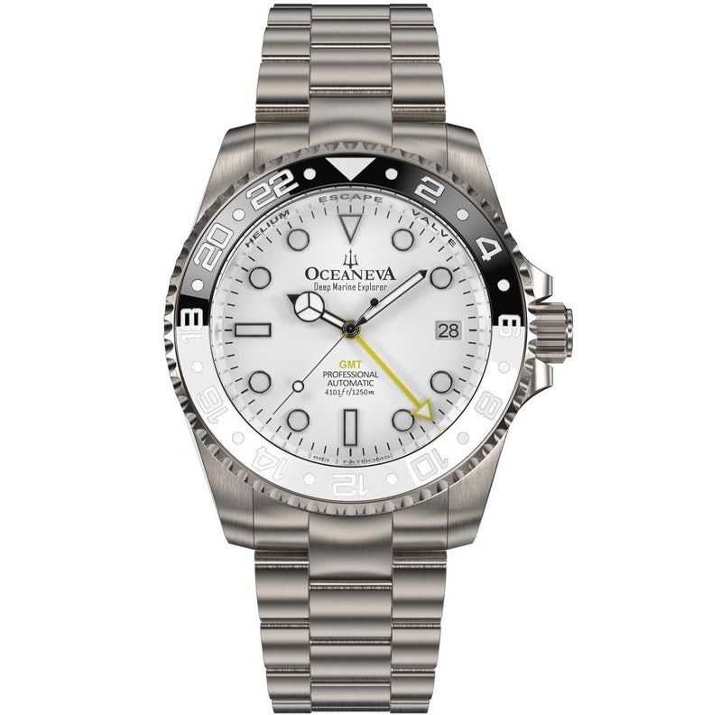 Oceaneva Men's GMT TITANIUM Automatic Deep Marine Explorer 1250M White & Black Ceramic Bezel Watch
