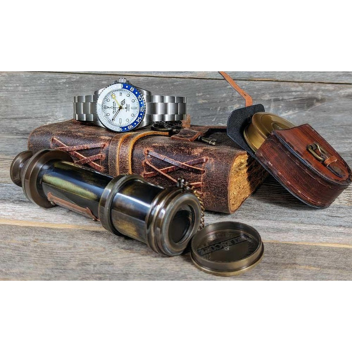 Oceaneva Men's GMT TITANIUM Automatic Deep Marine Explorer 1250M White & Blue Ceramic Bezel Watch