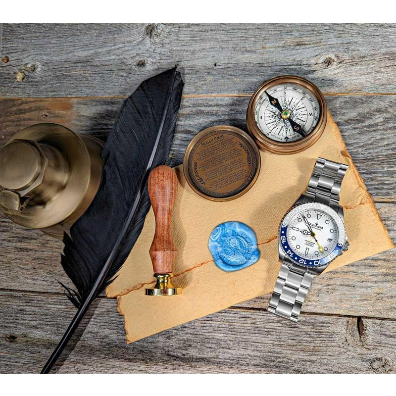 Oceaneva Men's GMT TITANIUM Automatic Deep Marine Explorer 1250M White & Blue Ceramic Bezel Watch