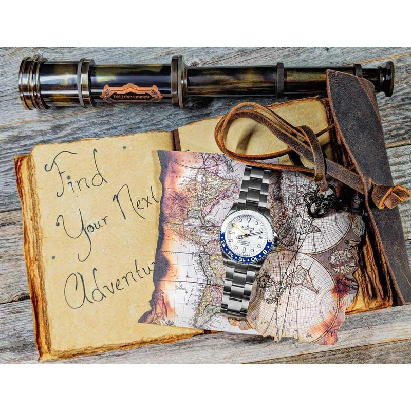 Oceaneva Men's GMT TITANIUM Automatic Deep Marine Explorer 1250M White & Blue Ceramic Bezel Watch