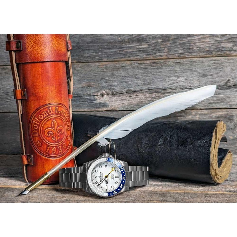 Oceaneva Men's GMT TITANIUM Automatic Deep Marine Explorer 1250M White & Blue Ceramic Bezel Watch