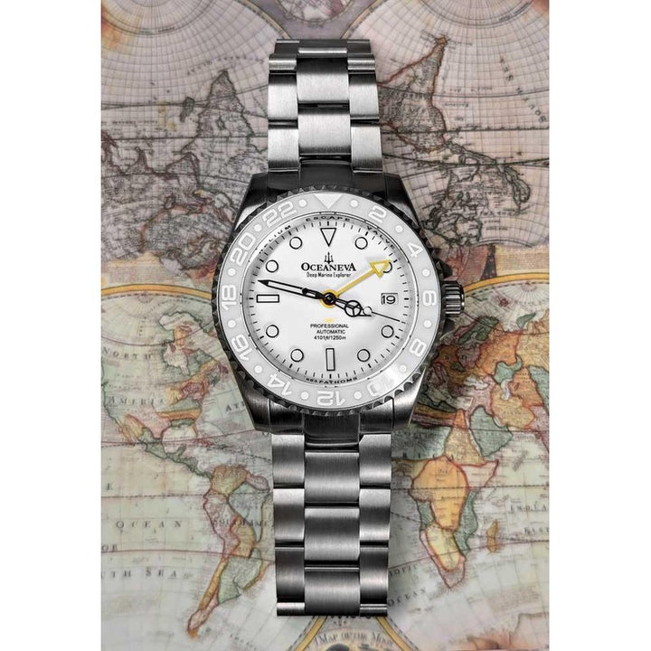 Oceaneva Men's GMT TITANIUM Automatic Deep Marine Explorer 1250M White Ceramic Bezel Watch