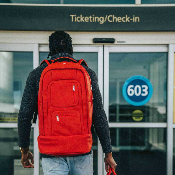 Sole Premise Red Leather Luxury Carry-On Backpack Patented Signature Design