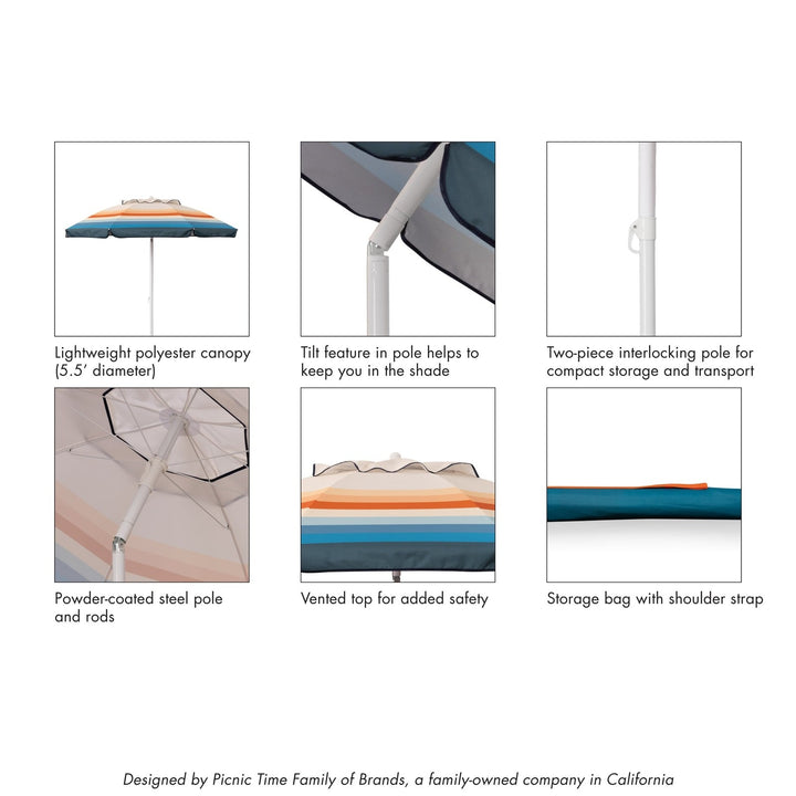 Picnic Time 5.5 Ft. Portable Beach Umbrella