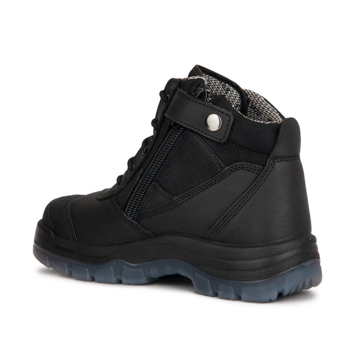 ROCKROOSTER Crisson Black 6 inch Zip sided Steel Toe Leather Work Boots AK050BK