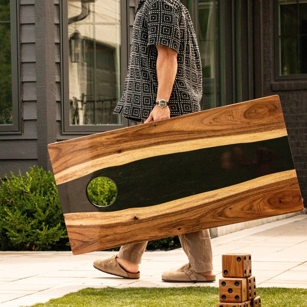 2ft x 4ft Resin & Wood Classic Cornhole Set | Live Edge River Collection