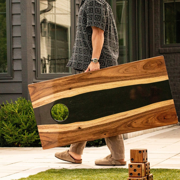 2ft x 4ft Resin & Wood Classic Cornhole Set | Live Edge River Collection