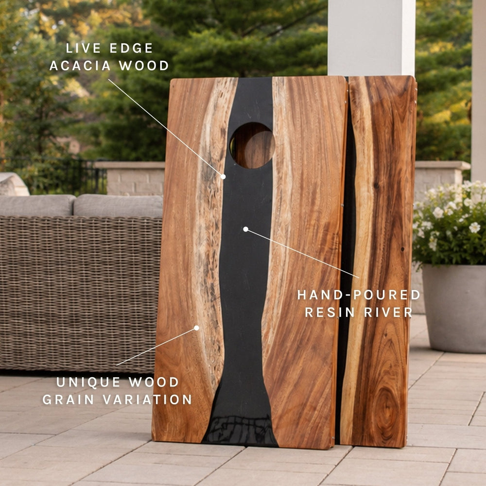 2ft x 4ft Resin & Wood Classic Cornhole Set | Live Edge River Collection