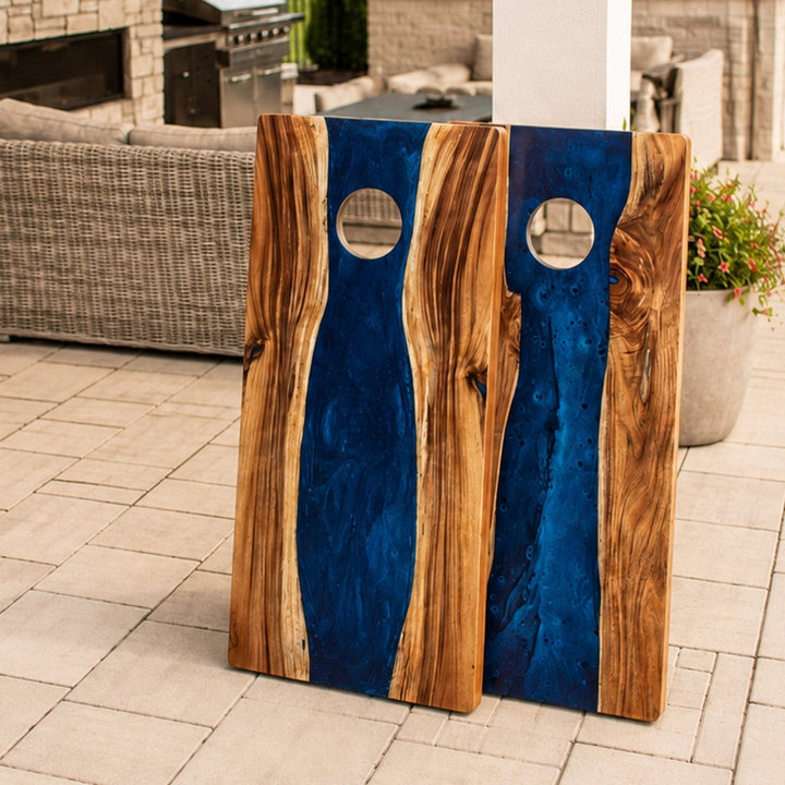 2ft x 4ft Resin & Wood Classic Cornhole Set | Live Edge River Collection