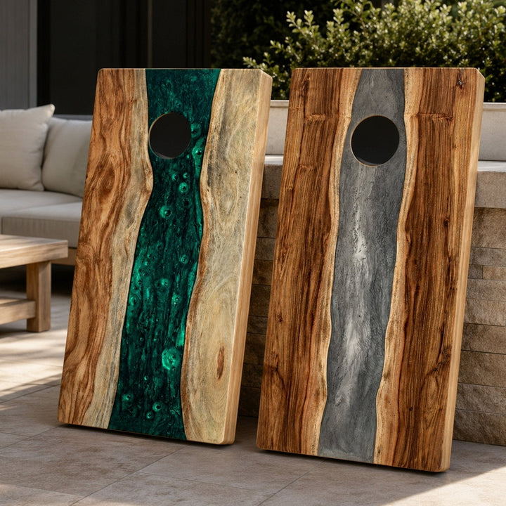 2ft x 4ft Resin & Wood Classic Cornhole Set | Live Edge River Collection