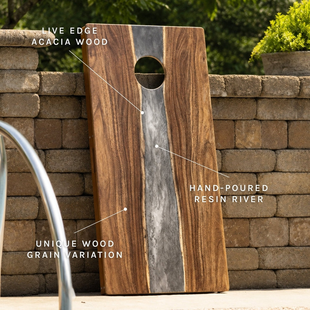 2ft x 4ft Resin & Wood Classic Cornhole Set | Live Edge River Collection