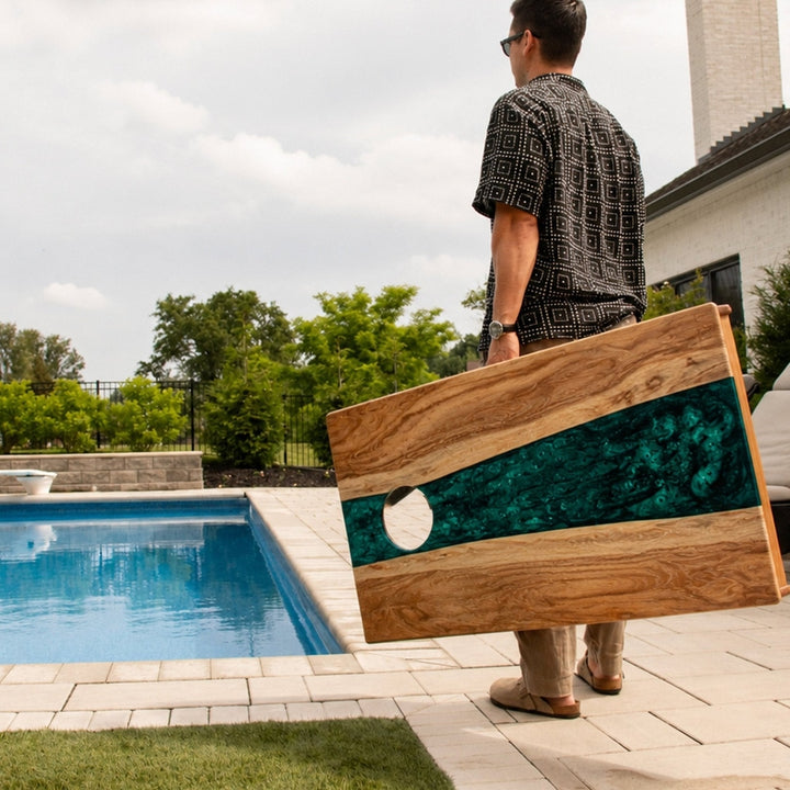2ft x 4ft Resin & Wood Classic Cornhole Set | Live Edge River Collection