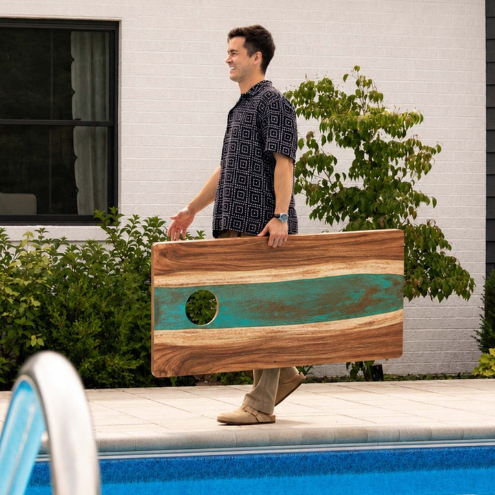 2ft x 4ft Resin & Wood Classic Cornhole Set | Live Edge River Collection