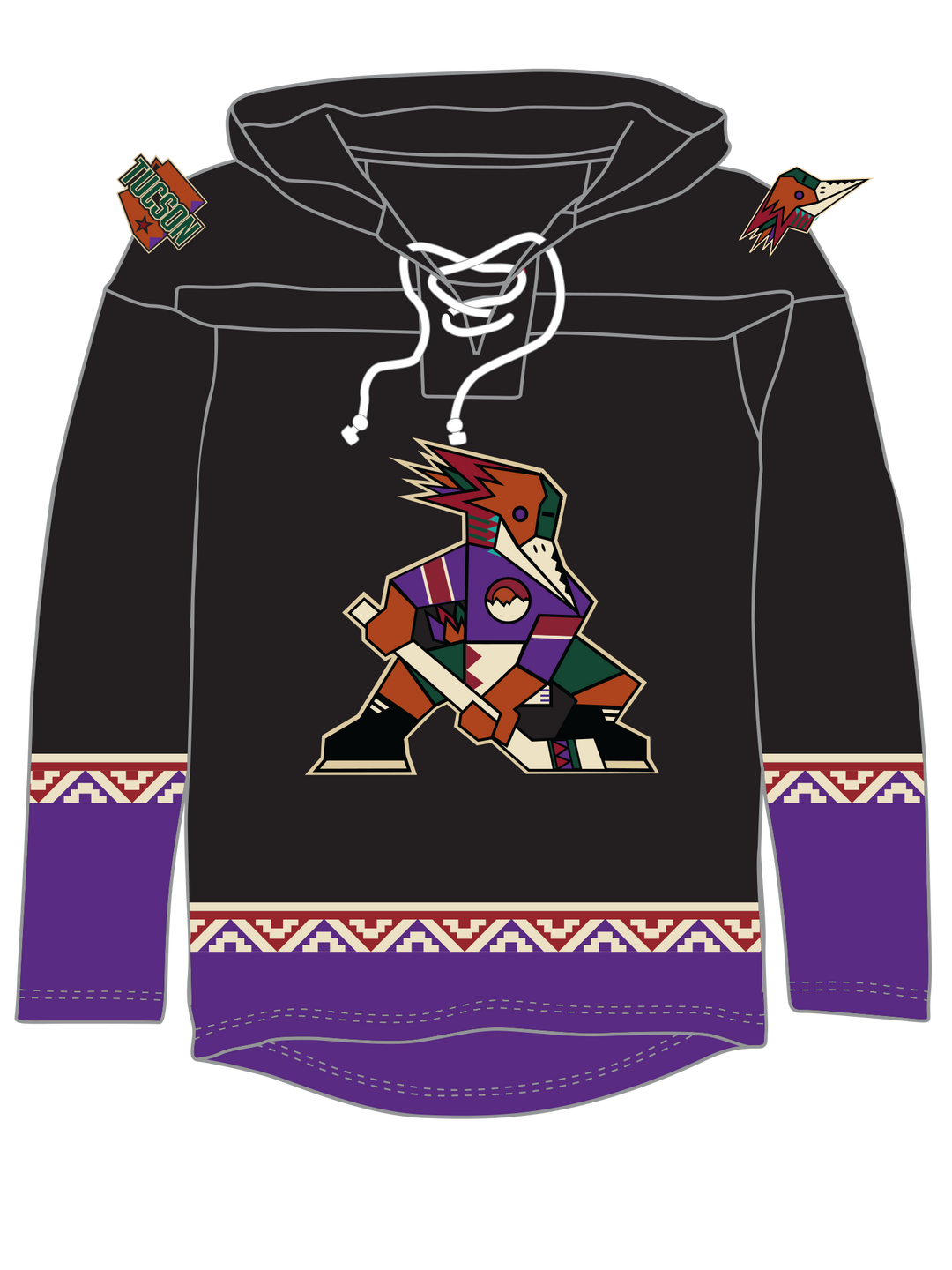 Tucson Roadrunners Hockey Lace Hoodie - Kachina Design