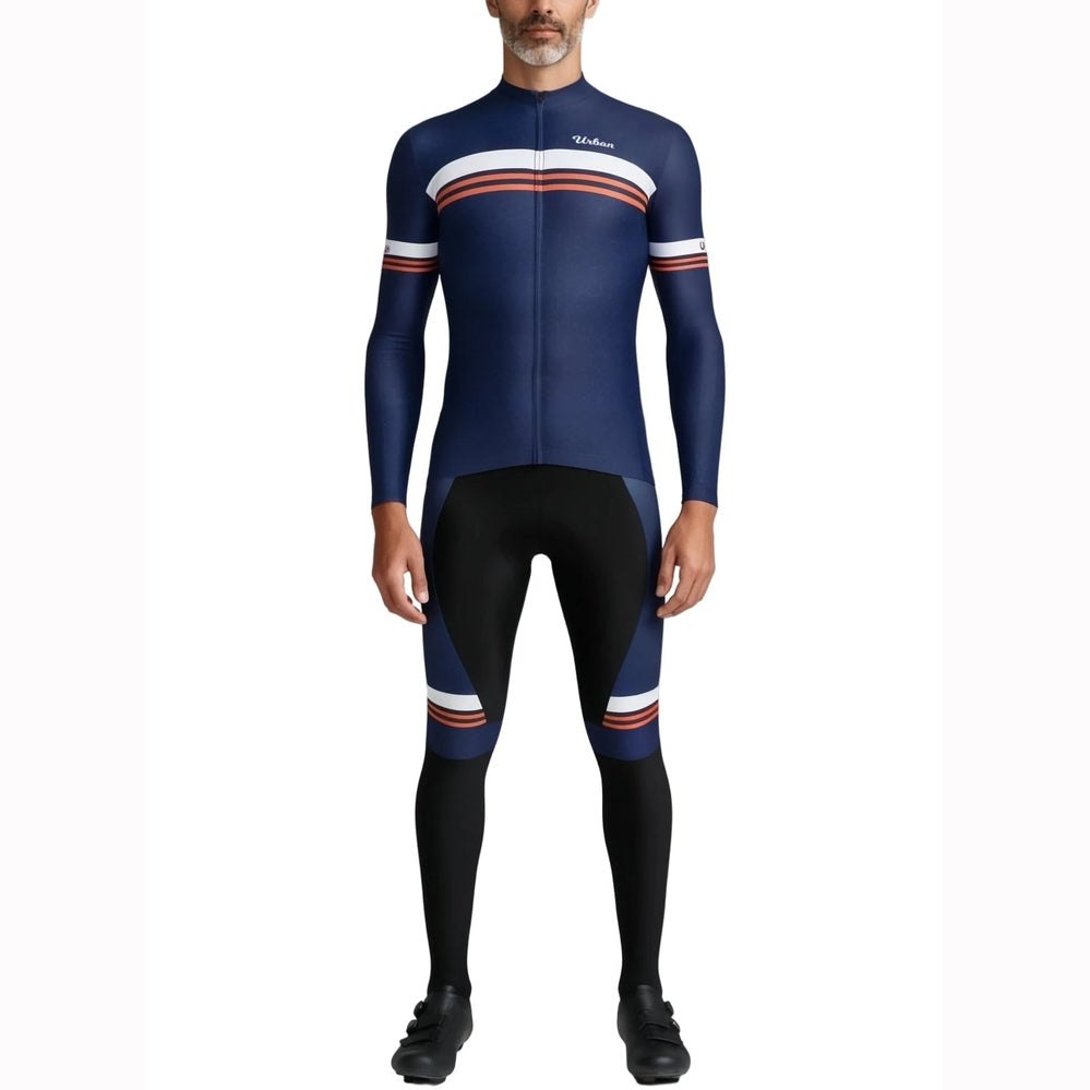 Urban Cycling Men's Classic Blue Long Sleeve Jerseys / Bib Tights