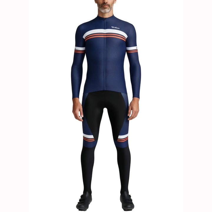Urban Cycling Men's Classic Blue Long Sleeve Jerseys / Bib Tights