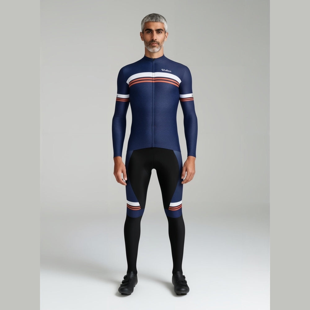 Urban Cycling Men's Classic Blue Long Sleeve Jerseys / Bib Tights