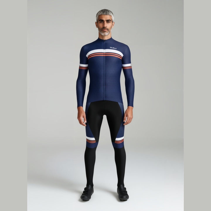 Urban Cycling Men's Classic Blue Long Sleeve Jerseys / Bib Tights