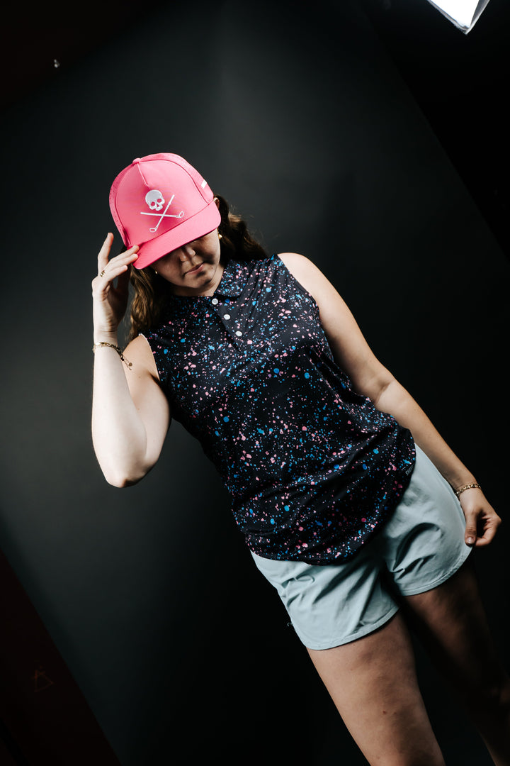 Shank it Golf Womens Black Paint Splatter Polo