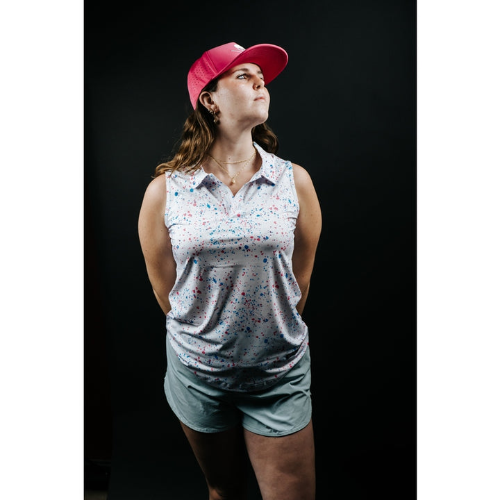 Shank it Golf Womens White Paint Splatter Polo