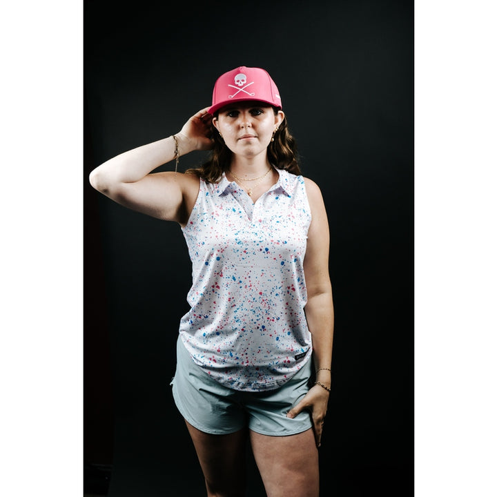 Shank it Golf Womens White Paint Splatter Polo