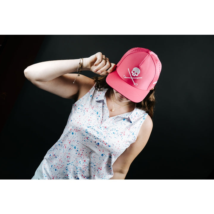 Shank it Golf Womens White Paint Splatter Polo