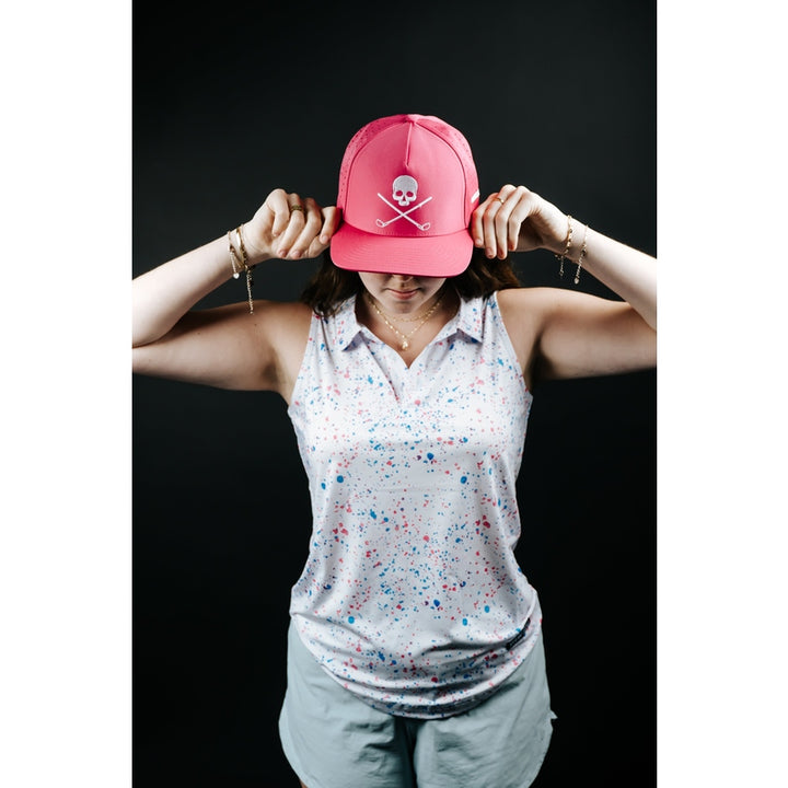 Shank it Golf Womens White Paint Splatter Polo