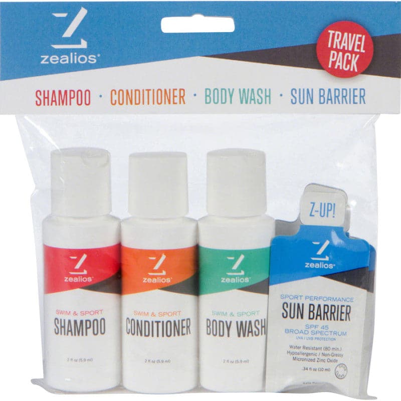 Zealios Swim and Sport Travel Pack: 2oz Swim Body Wash, 2oz Shampoo, 2oz Conditioner, 3 x 10ml Sun Barrier 